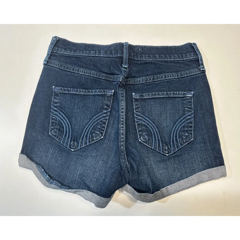 Hollister Denim Shorts Womens 1 W25 Dark Wash Cuffed High Rise Stretch Summer